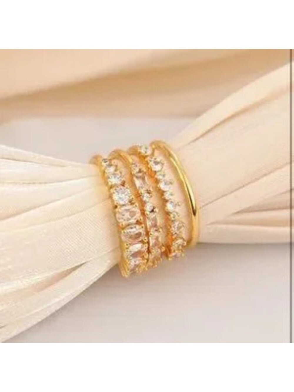 Gold 14k Gold Plated Cubic Zirconia 4pc Ring Set